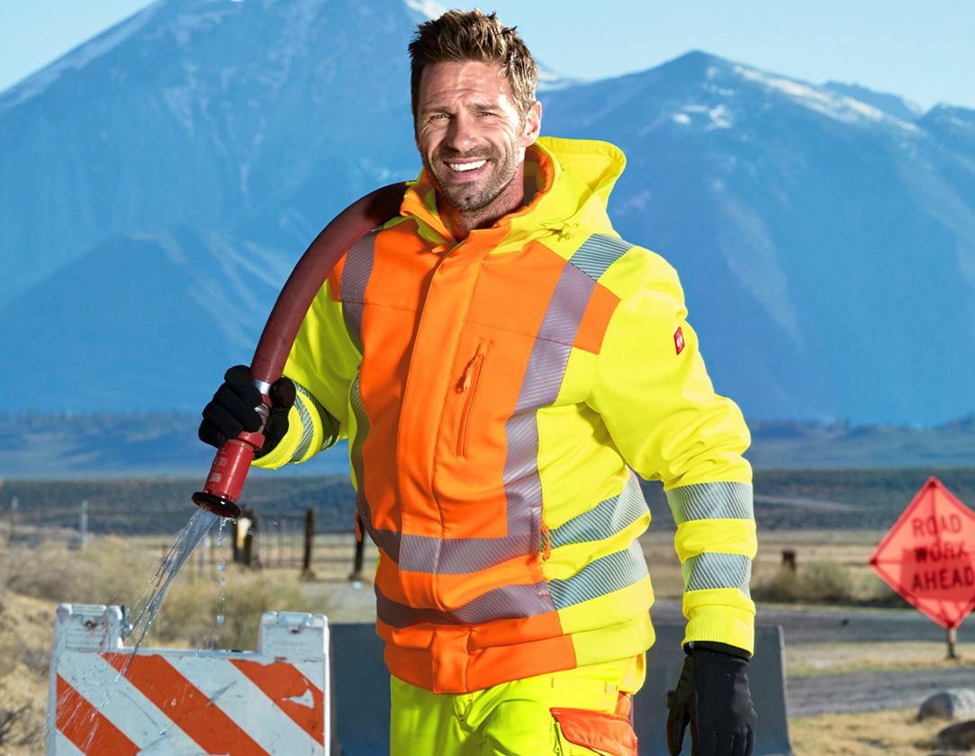 Work Jackets: High-vis winter softshell jacket e.s.motion 2020 + high-vis orange/high-vis yellow