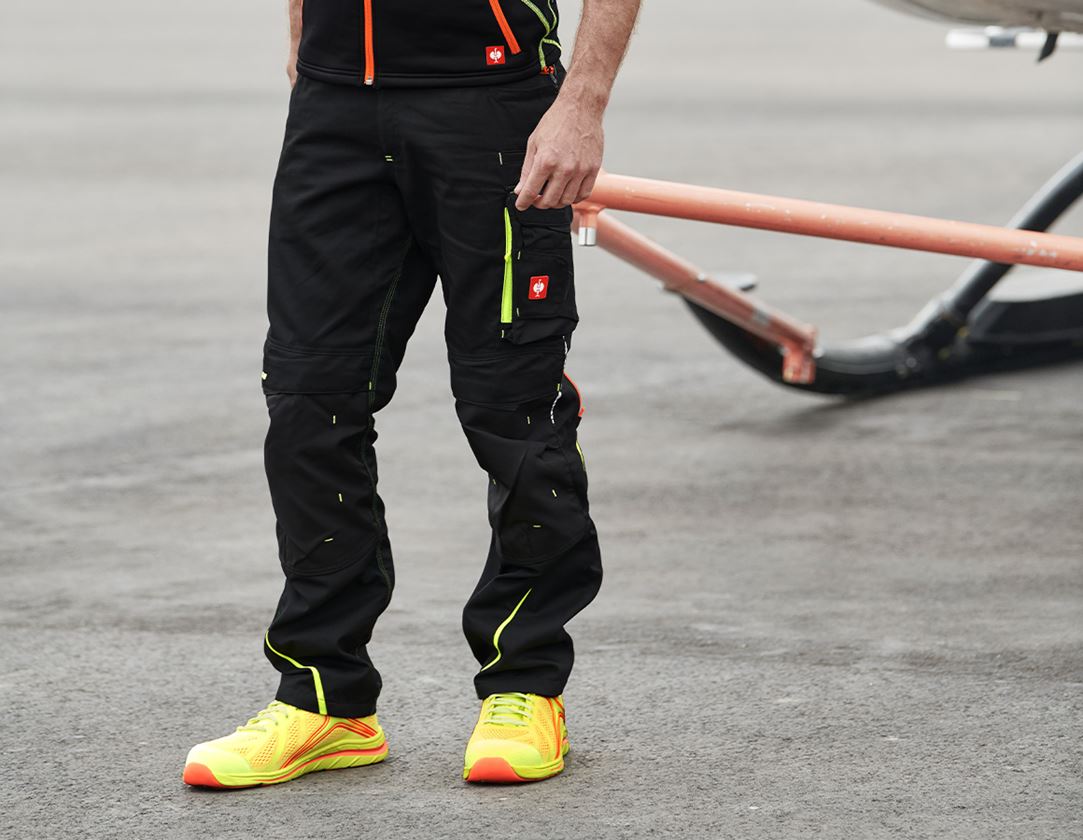 Work Trousers: Trousers e.s.motion 2020 + black/high-vis yellow/high-vis orange