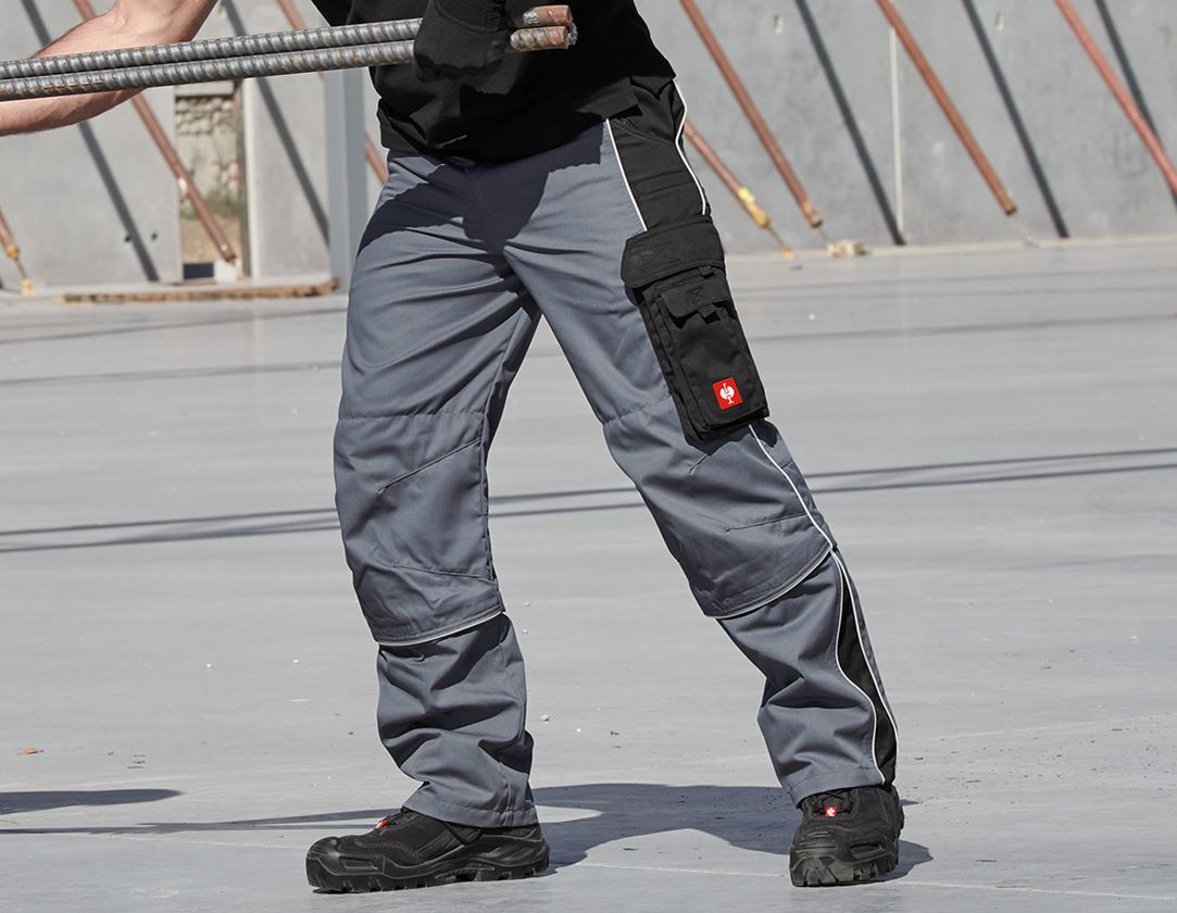 Installateurs / Plombier: Pantalon à taille élastique av. Zip-off e.s.active + gris/noir