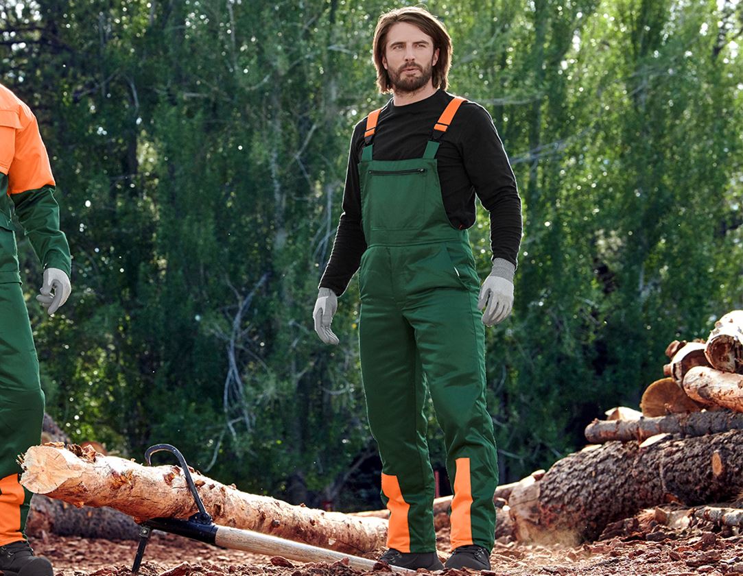 Pantalons de travail: Salopette de forestier anticoupure Basic + vert/orange