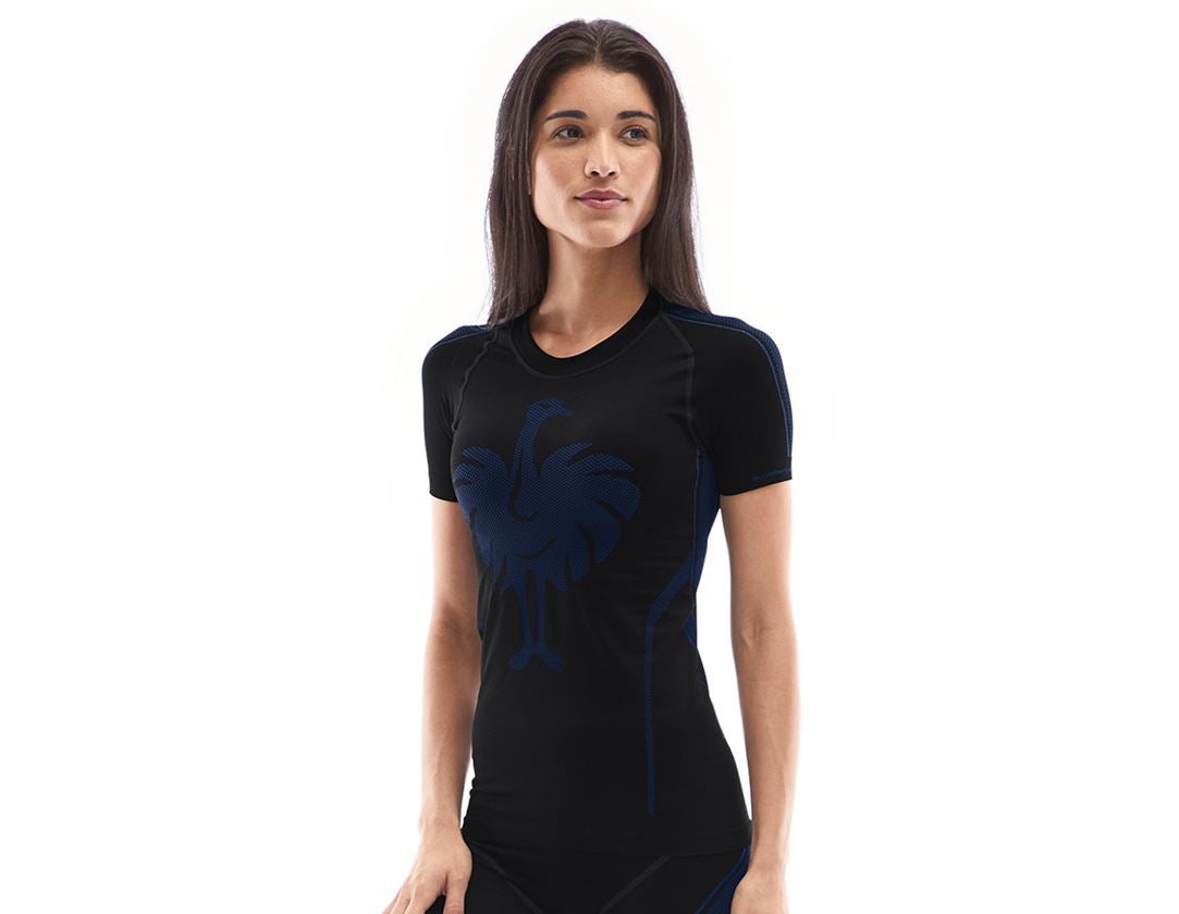 Thermal Underwear: e.s. functional-t-shirt seamless-warm, ladies' + black/gentian blue