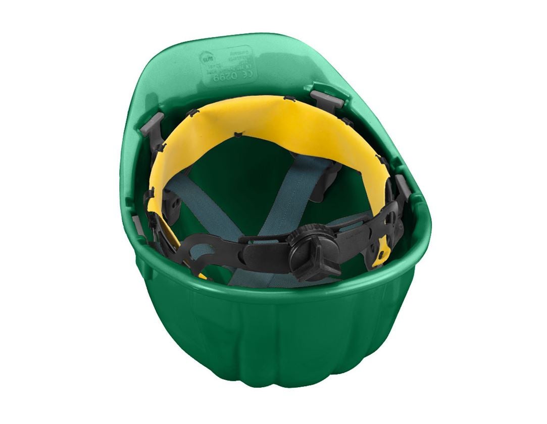 Hard Hats: Safety helmet Baumeister, 6-point, rotary fastener + green