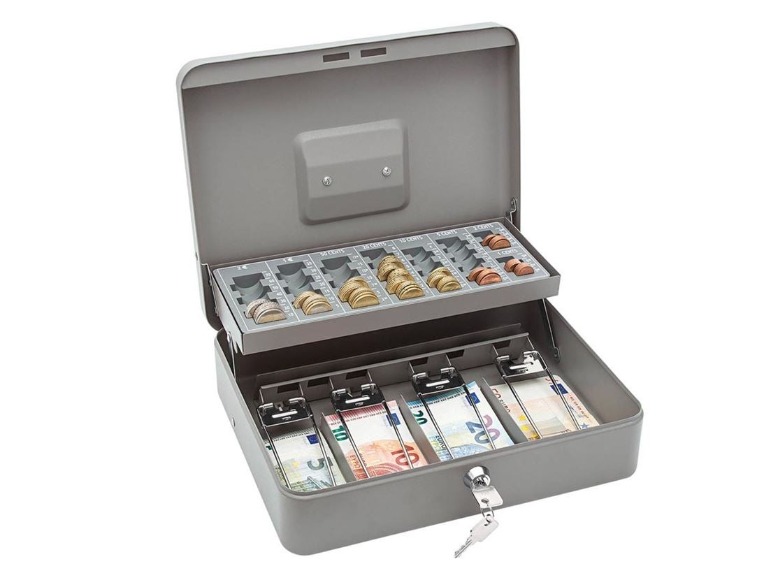 Stockage: Caisse à monnaie avec étriers à billets + gris