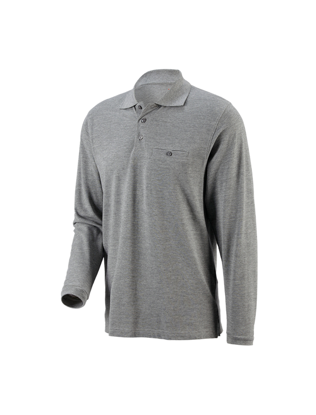 Shirts, Pullover & more: e.s. Long sleeve polo cotton Pocket + grey melange