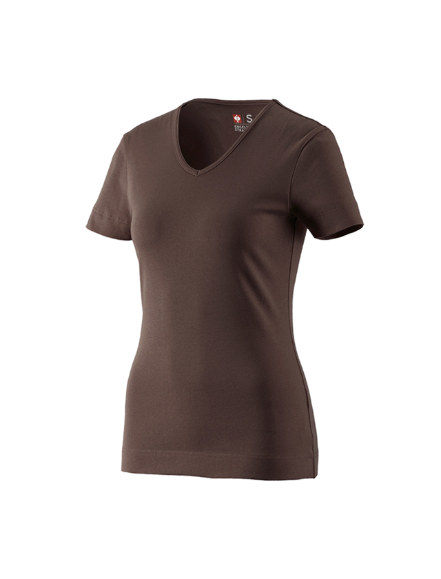 Horti-/ Sylvi-/ Agriculture: e.s. T-shirt cotton V-Neck, femmes + marron