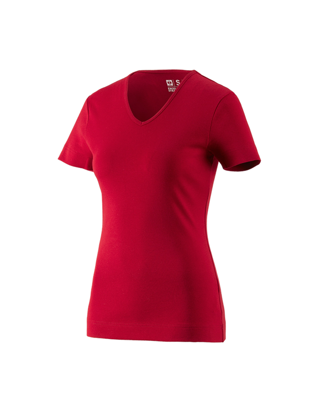 Hauts: e.s. T-shirt cotton V-Neck, femmes + rouge vif
