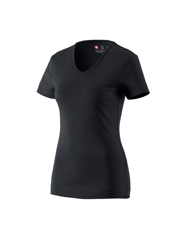 Thèmes: e.s. T-shirt cotton V-Neck, femmes + noir