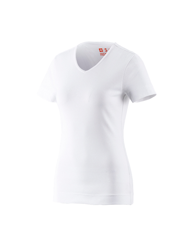 Hauts: e.s. T-shirt cotton V-Neck, femmes + blanc