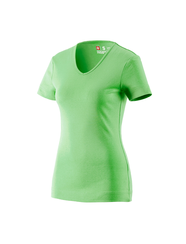 Horti-/ Sylvi-/ Agriculture: e.s. T-shirt cotton V-Neck, femmes + vert pomme