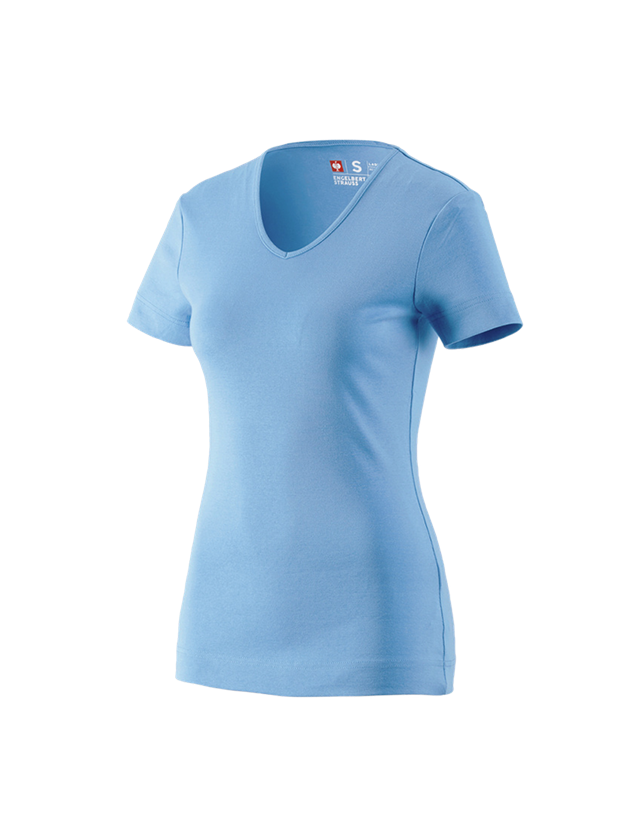 Shirts & Co.: e.s. T-Shirt cotton V-Neck, Damen + azurblau