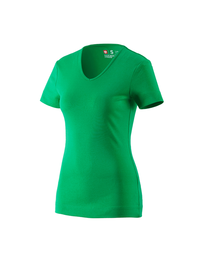 Installateurs / Plombier: e.s. T-shirt cotton V-Neck, femmes + vert pré