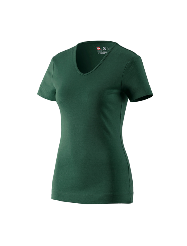 T-Shirt | e.s. cotton Strauss Damen V-Neck, grün