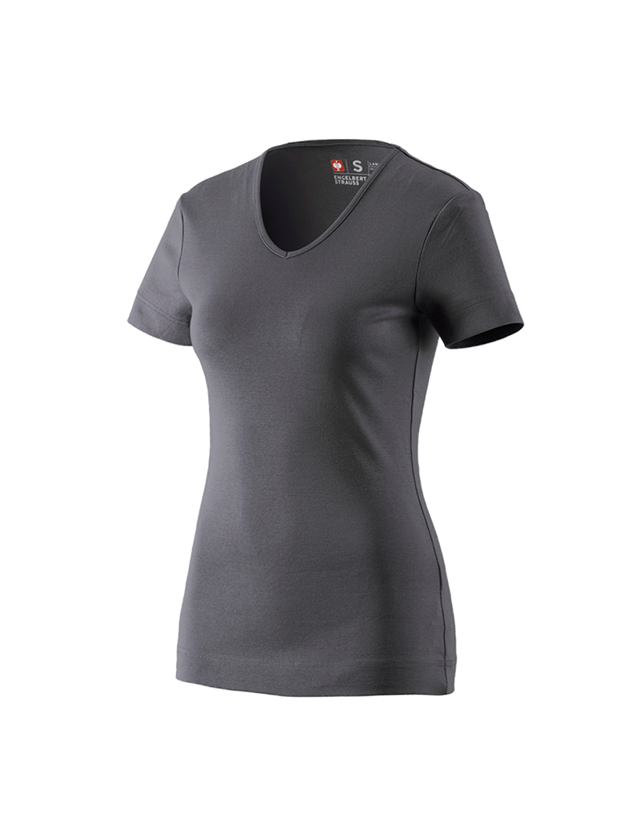 Gardening / Forestry / Farming: e.s. T-shirt cotton V-Neck, ladies' + anthracite