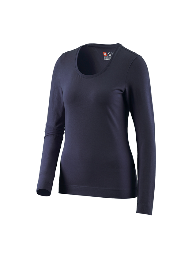 Shirts, Pullover & more: e.s. Long sleeve cotton stretch, ladies' + navy