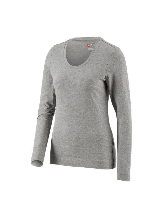 Shirts, Pullover & more: e.s. Long sleeve cotton stretch, ladies' + grey melange