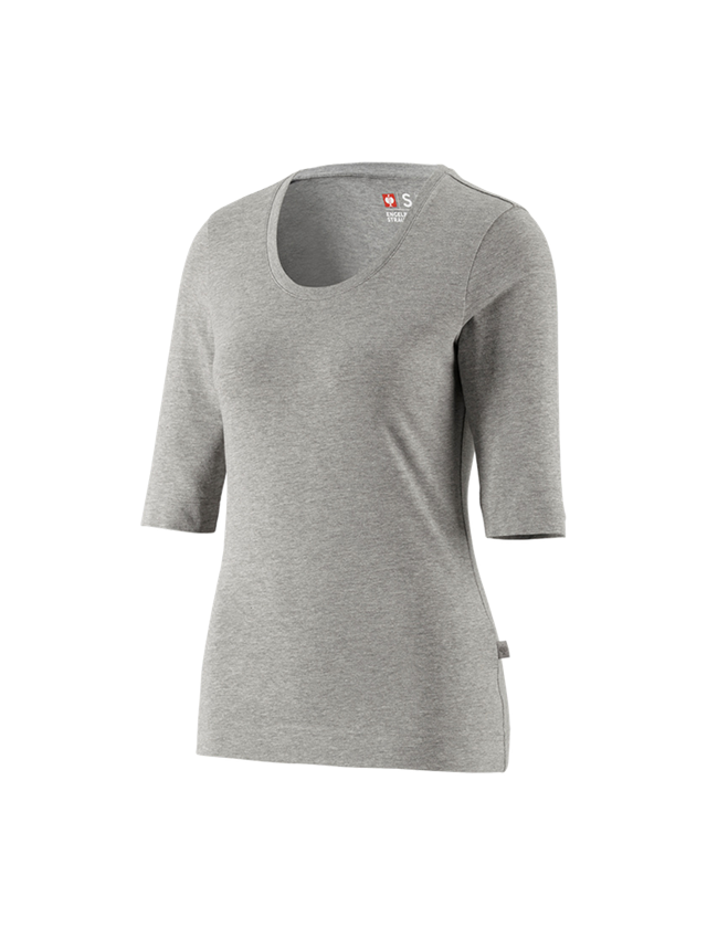 Hauts: e.s. Shirt à manches 3/4 cotton stretch, femmes + gris mélange