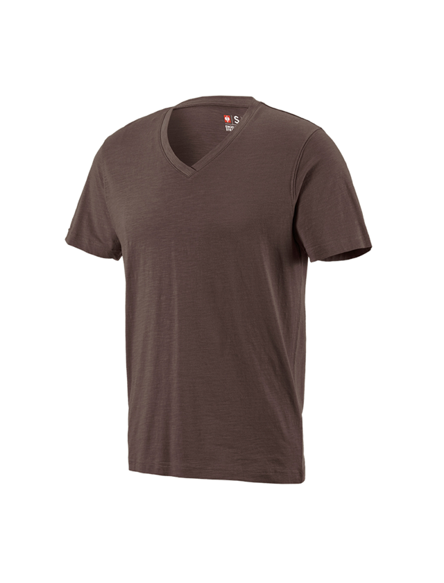 Shirts, Pullover & more: e.s. T-shirt cotton slub V-Neck + chestnut