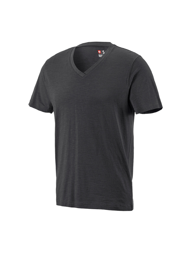 Shirts & Co.: e.s. T-Shirt cotton slub V-Neck + graphit
