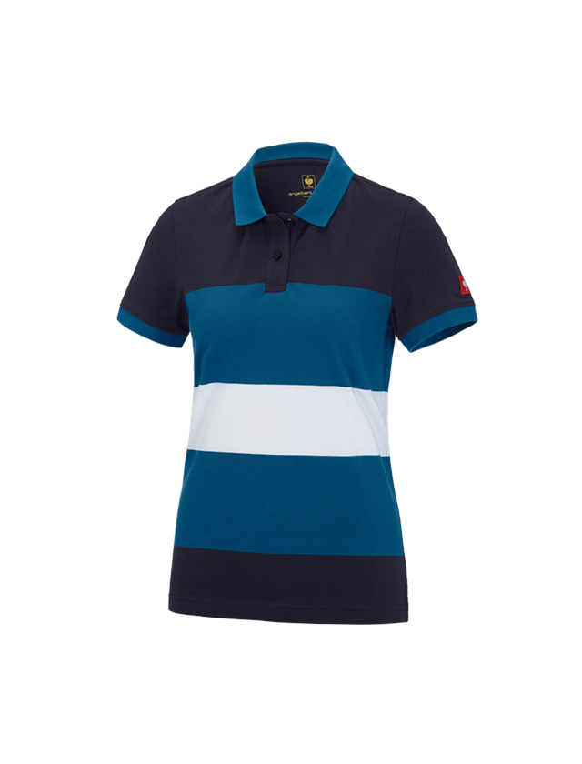 Themen: e.s. Piqué-Polo cotton stripe, Damen + dunkelblau/atoll