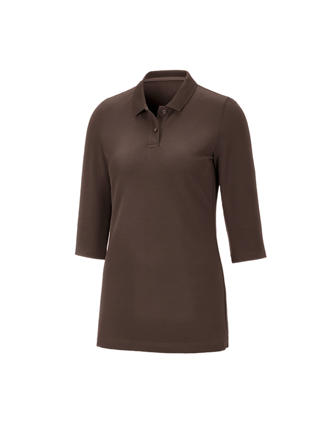 Shirts & Co.: e.s. Piqué-Polo 3/4 Arm cotton stretch, Damen + kastanie