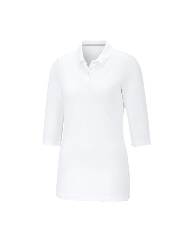 Shirts & Co.: e.s. Piqué-Polo 3/4 Arm cotton stretch, Damen + weiß