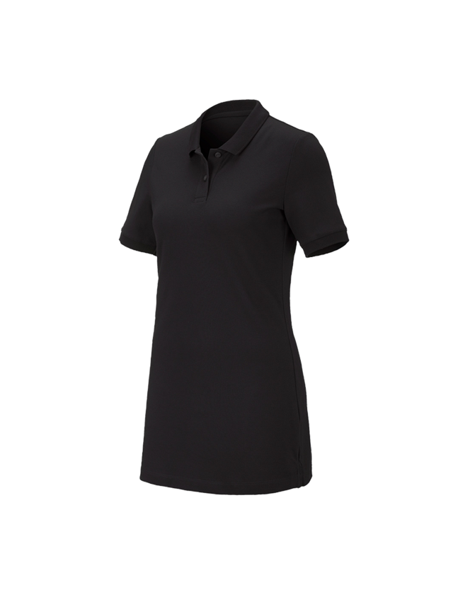 Shirts & Co.: e.s. Piqué-Polo cotton stretch, Damen, long fit + schwarz 1
