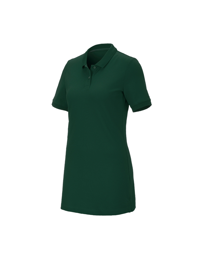 Shirts & Co.: e.s. Piqué-Polo cotton stretch, Damen, long fit + grün 1