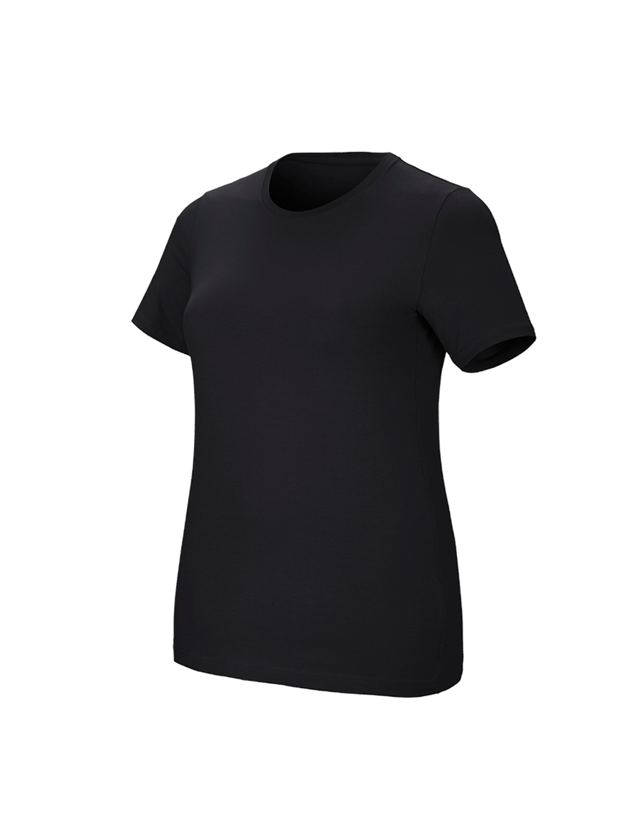 Shirts & Co.: e.s. T-Shirt cotton stretch, Damen, plus fit + schwarz 1