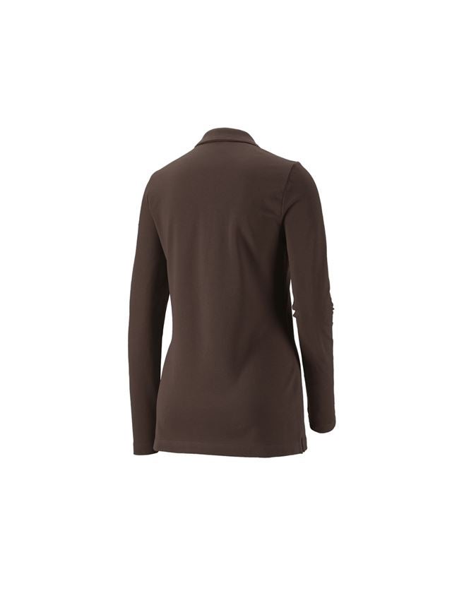 Shirts & Co.: e.s. Piqué-Polo Longsleeve cotton stretch,Damen + kastanie 1