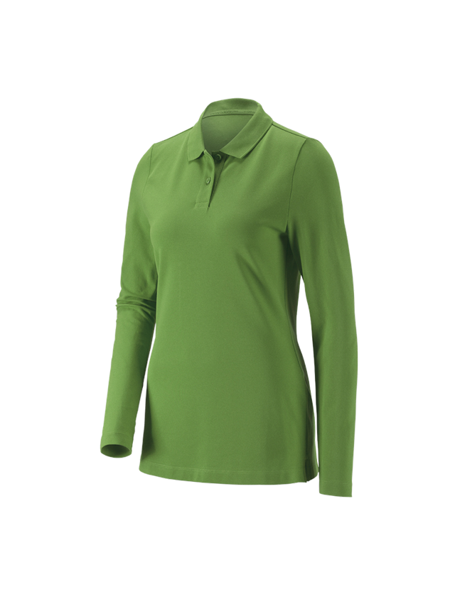 Shirts & Co.: e.s. Piqué-Polo Longsleeve cotton stretch,Damen + seegrün