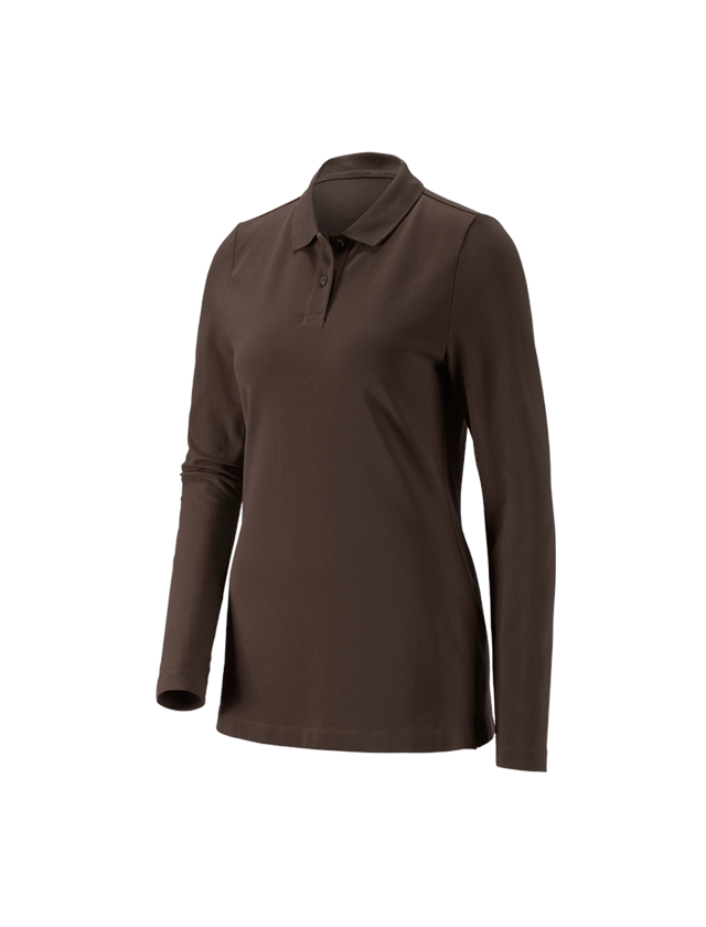 Shirts & Co.: e.s. Piqué-Polo Longsleeve cotton stretch,Damen + kastanie