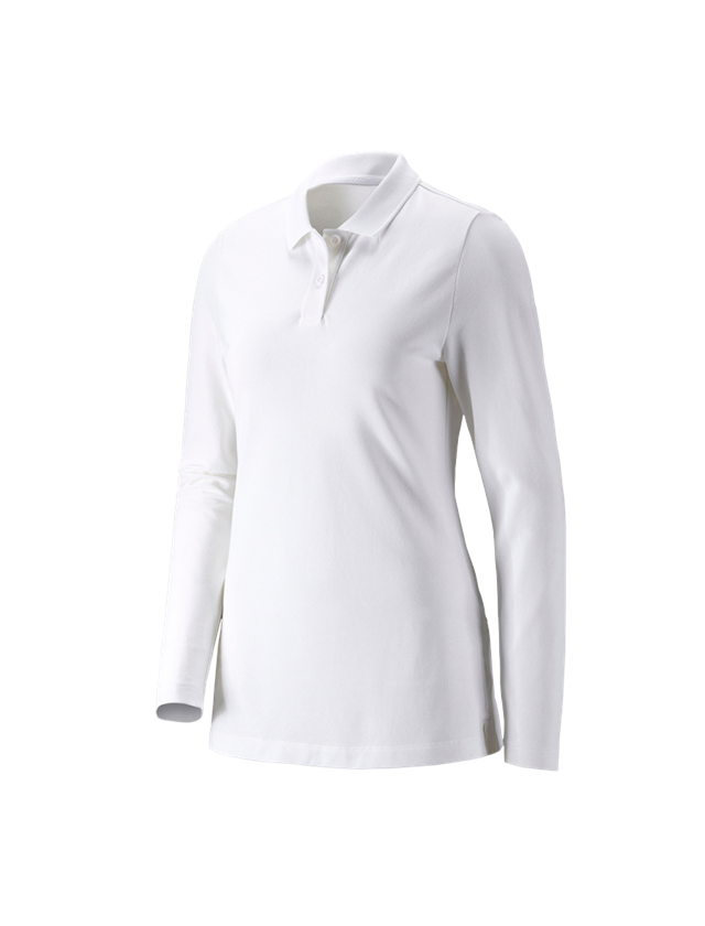 Shirts & Co.: e.s. Piqué-Polo Longsleeve cotton stretch,Damen + weiß