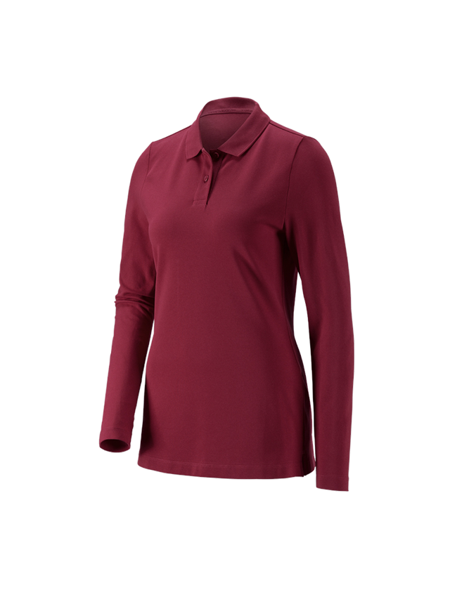 Shirts & Co.: e.s. Piqué-Polo Longsleeve cotton stretch,Damen + bordeaux