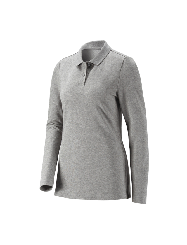 Shirts, Pullover & more: e.s. Pique-Polo longsleeve cotton stretch,ladies' + grey melange