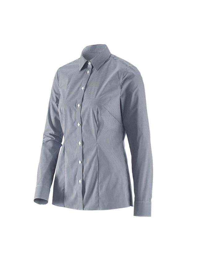 Shirts & Co.: e.s. Business Bluse cotton stretch, Damen reg. fit + dunkelblau kariert