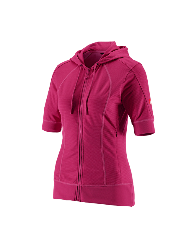 Work Jackets: e.s.Funct. hooded jacket stripe 3/4-sleeve,ladies' + berry