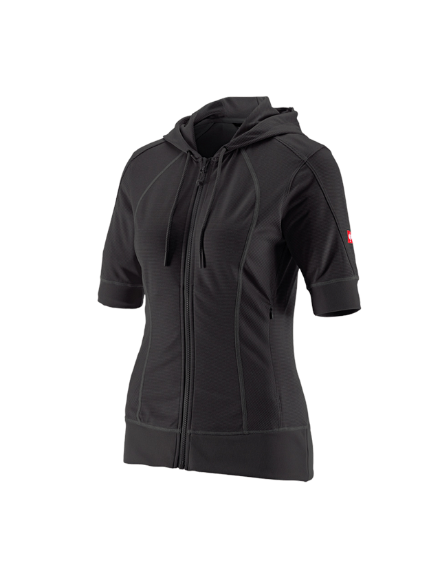 Work Jackets: e.s.Funct. hooded jacket stripe 3/4-sleeve,ladies + black