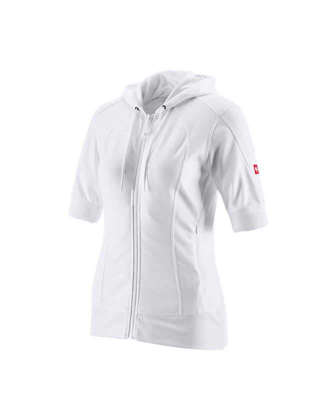 Work Jackets: e.s.Funct. hooded jacket stripe 3/4-sleeve,ladies' + white