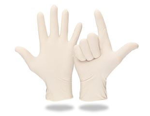 Disposable latex gloves, lightly powdered