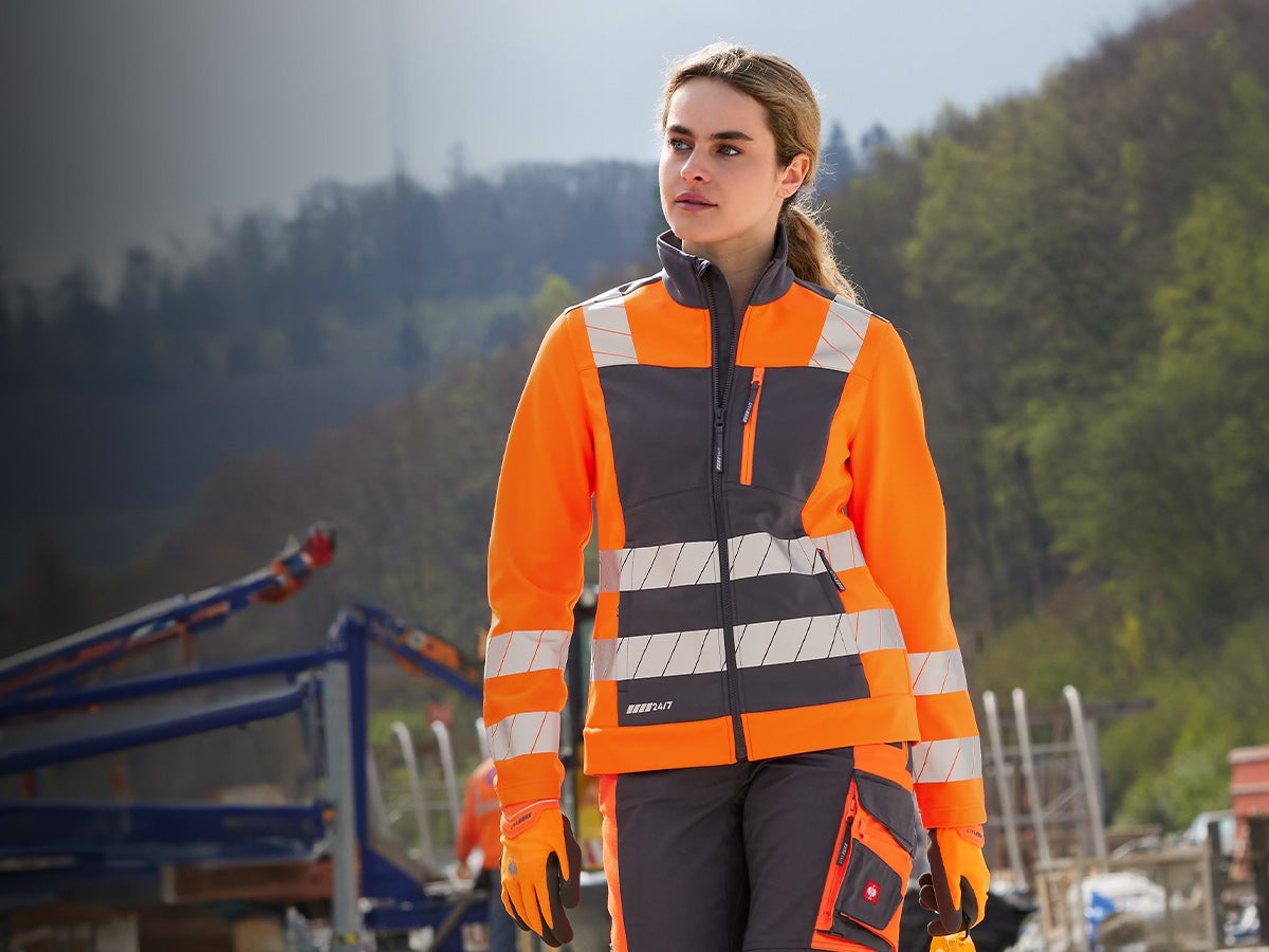 High-vis softshell jacket in anthracite/high-vis orange for women
