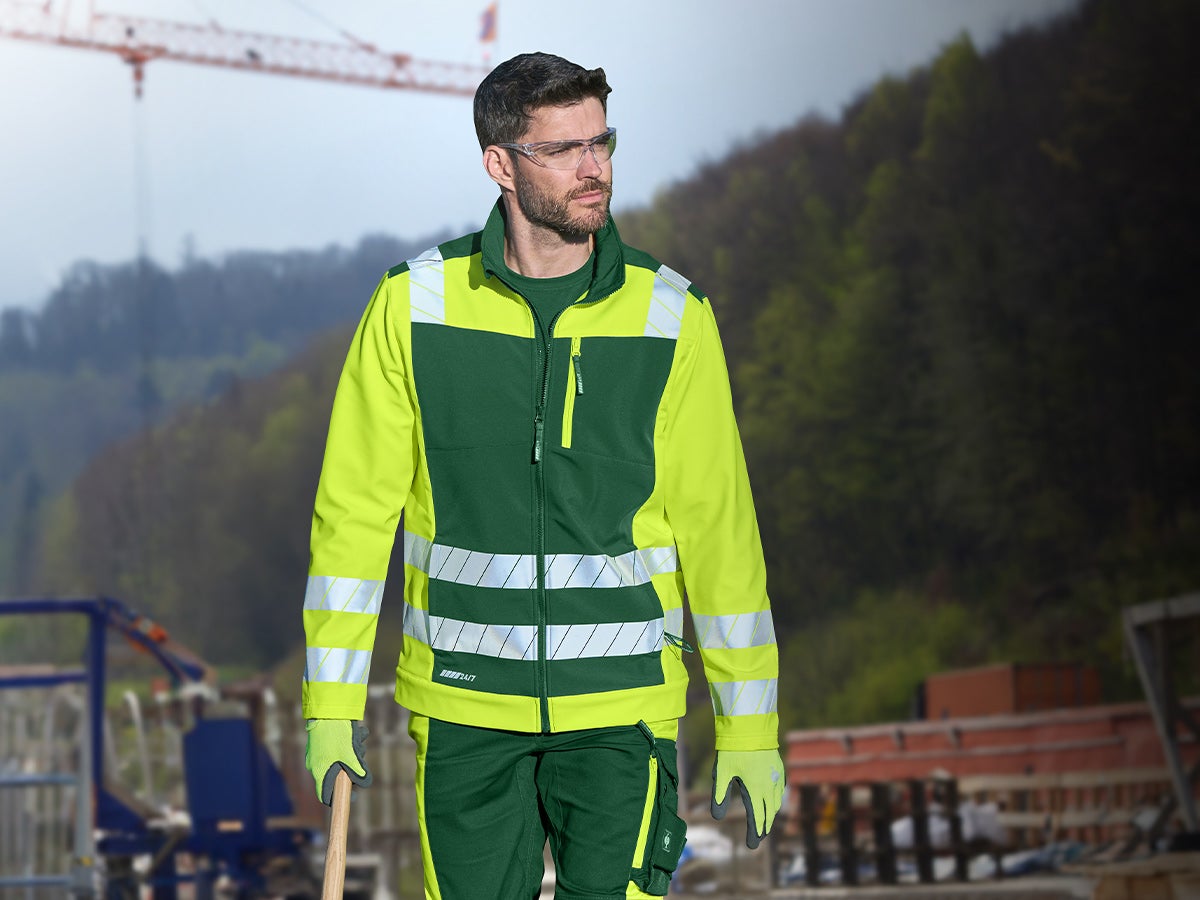 Veste Softshell haute visibilité en vert/jaune fluo pour hommes
